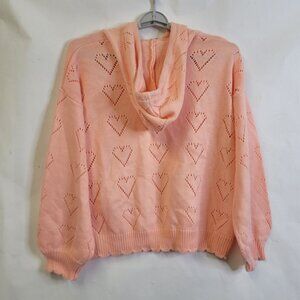 HEART POINTELLE-KNIT SWEATER with hood